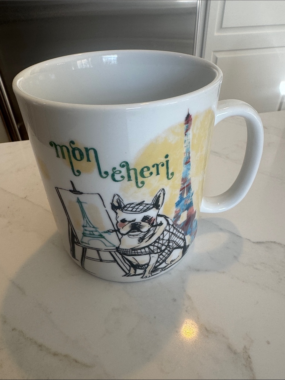 Mon Cheri White Ceramic Parisian Dog Mug Porcelain Dishwasher Safe